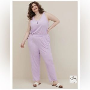 Torrid Size 2 Lilac Terrycloth Jumpsuit w/ Henley Neck